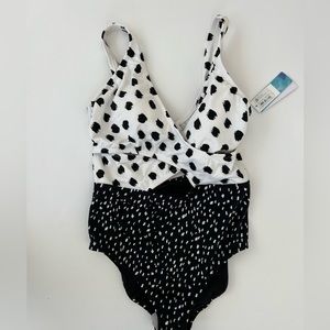 Beach Betty Miracle Brands swimsuit size large.  Black and white.